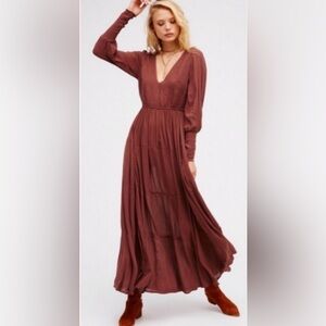 Free People | Wednesday Long Sleeve Smocked Lace-Up Back Maxi Dress